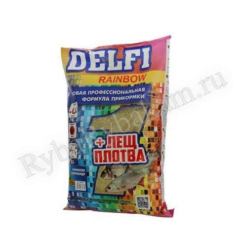 Прикормка DELFI Rainbow карп + карась; конопля, кориандр, зеленая, 800 г.