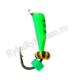 Мормышка вольф. Рефлекс-М 1,5 Микроб Зеленый, Черн Полос + Бусина 0,16гр (12шт)