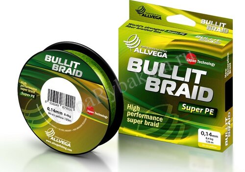 Шнур плетёный ALLVEGA "Bullit Braid" 92м флуо-жёлтый 0,24мм 16,5кг