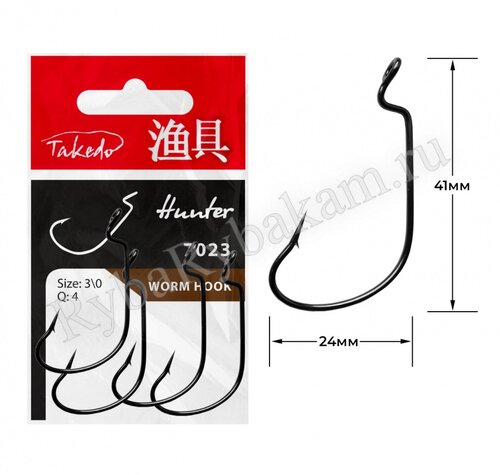 Крючок TAKEDO офсетный Hunter Worm WG7023 №3/0 4шт